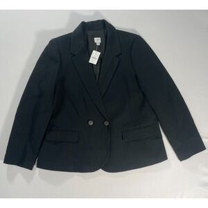J.Crew $188 Womens Cotton Blend Textured Blazer Black Size 16 BY941 NWT